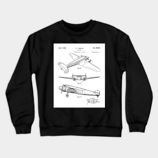 Lockheed Airplane Patent - Electra Air Plane Art - Black And White Crewneck Sweatshirt